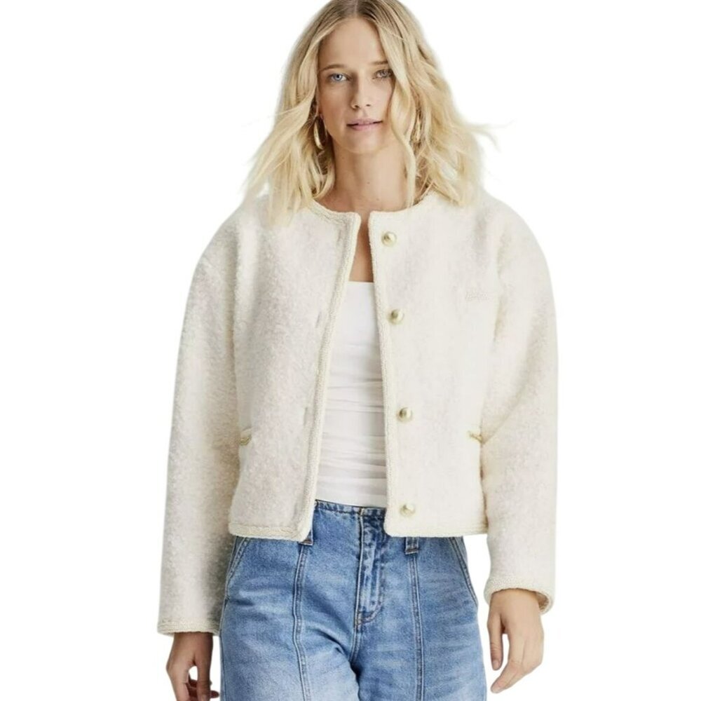 Future Collective Ivory Boucle Jacket Chain Pocket Size Large NEW